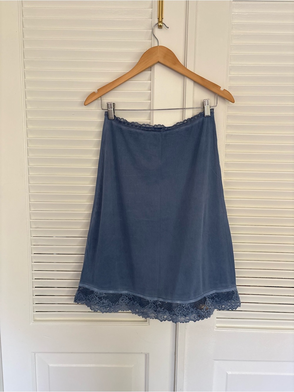 Free People Sheer Blue Lace-Trim Slip Skirt